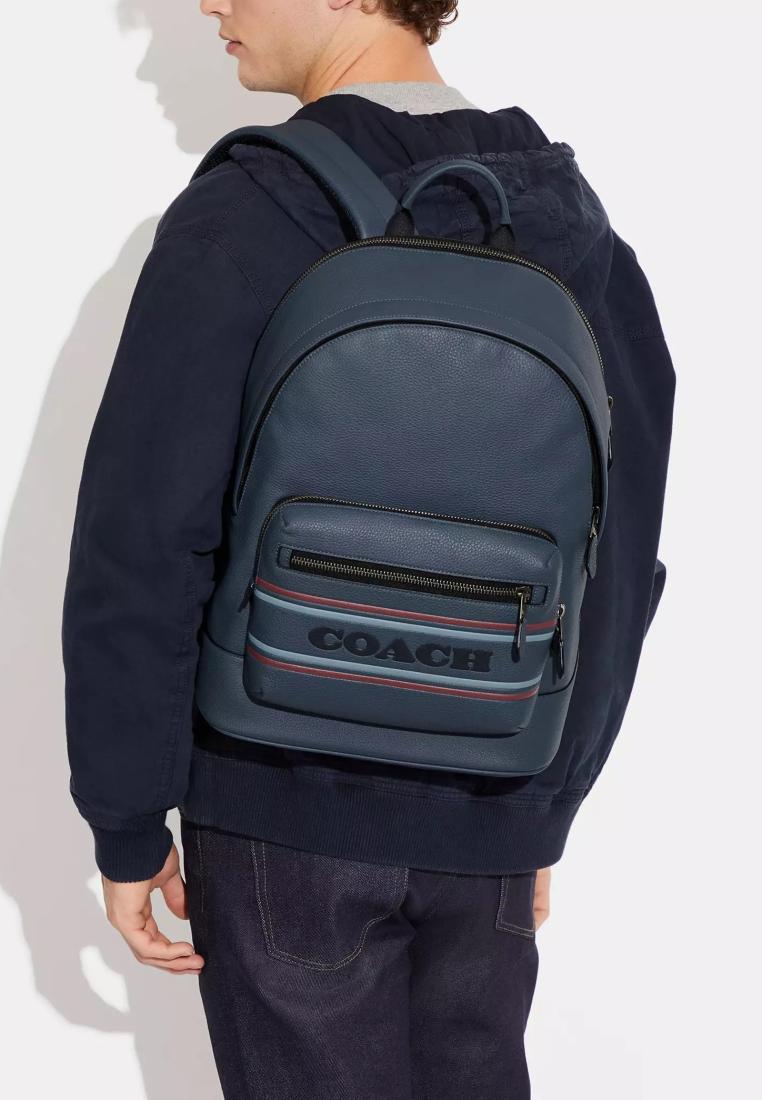 Coach West Backpack With Coach Stripe Denim Multi