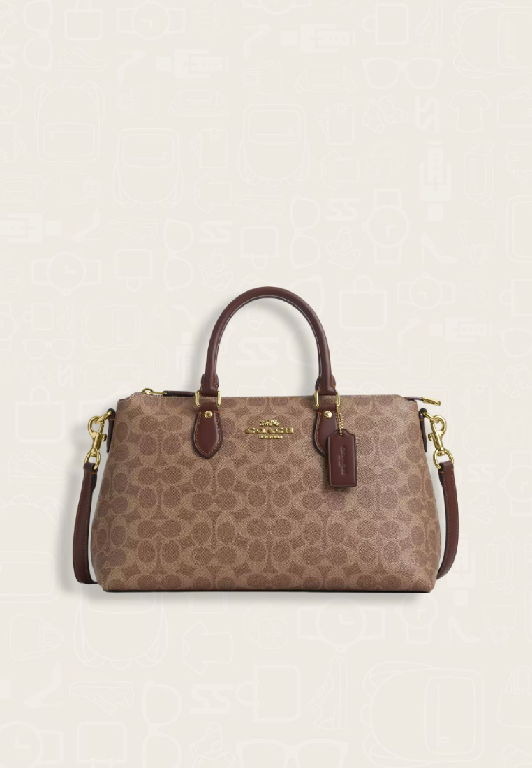 Coach Georgia Satchel Bag In Signature Canvas Tan Brown