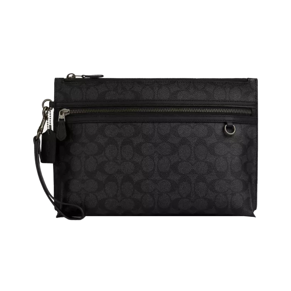 Coach Carryall Pouch In Signature Canvas Gunmetal Charcoal Black