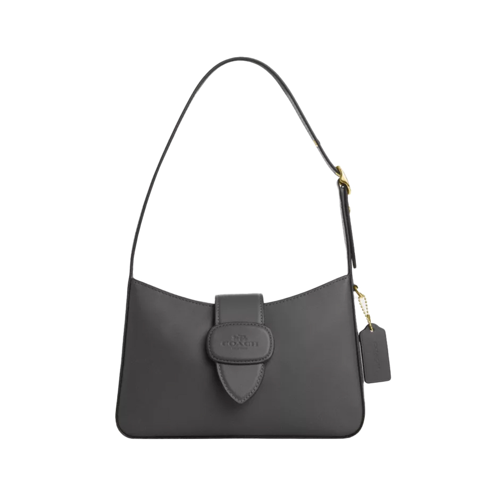 Coach Eliza Shoulder Bag with Zipper Closure Smooth Leather Charcoal