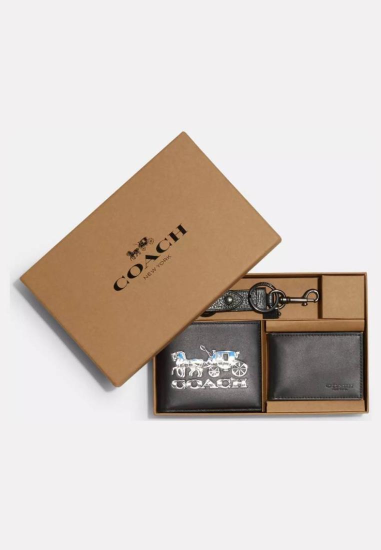 Coach Boxed 3 In 1 Wallet Gift Set With Horse And Carriage Gunmetal