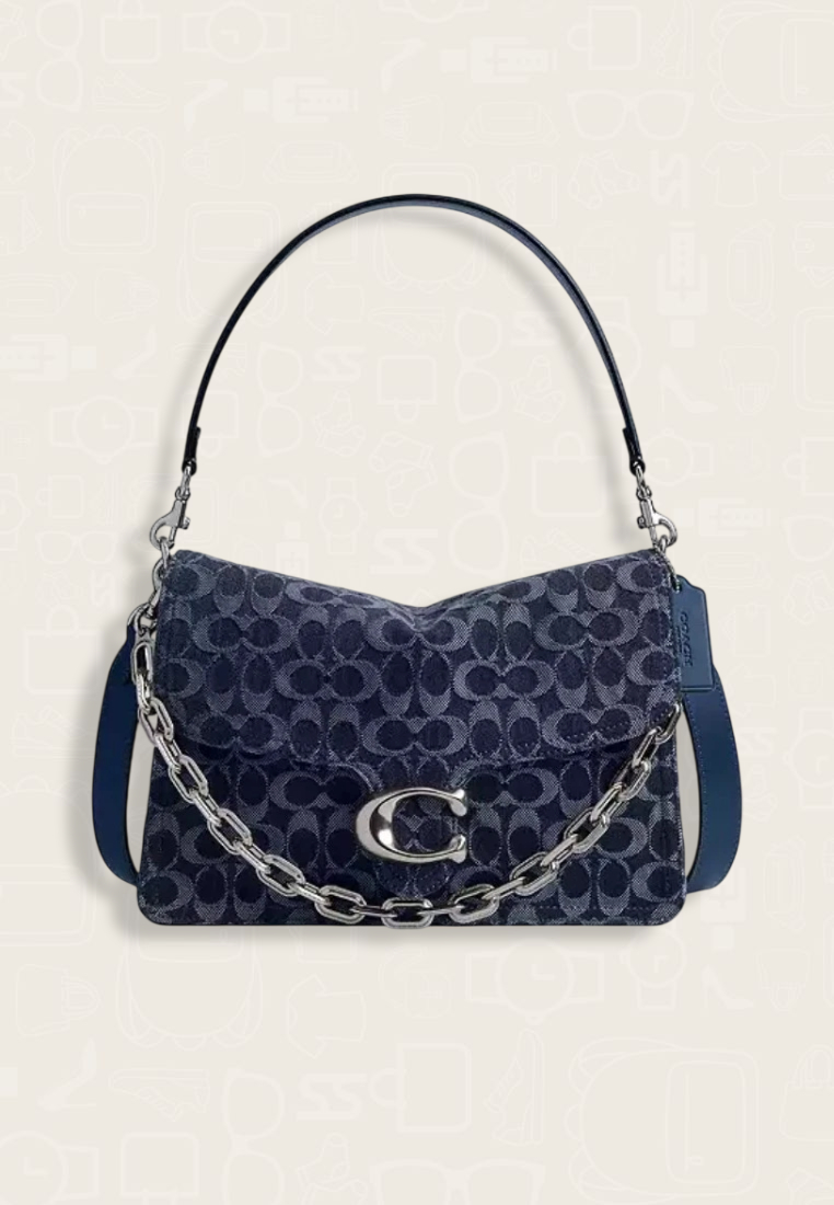 Coach Chain Tabby Shoulder Bag In Signature Denim Deep Blue