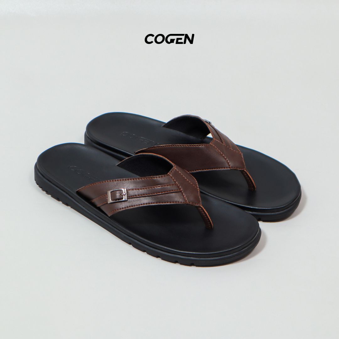 Cogen Sandal Pria Cogen Sendal Jepit Kulit Classic Brown