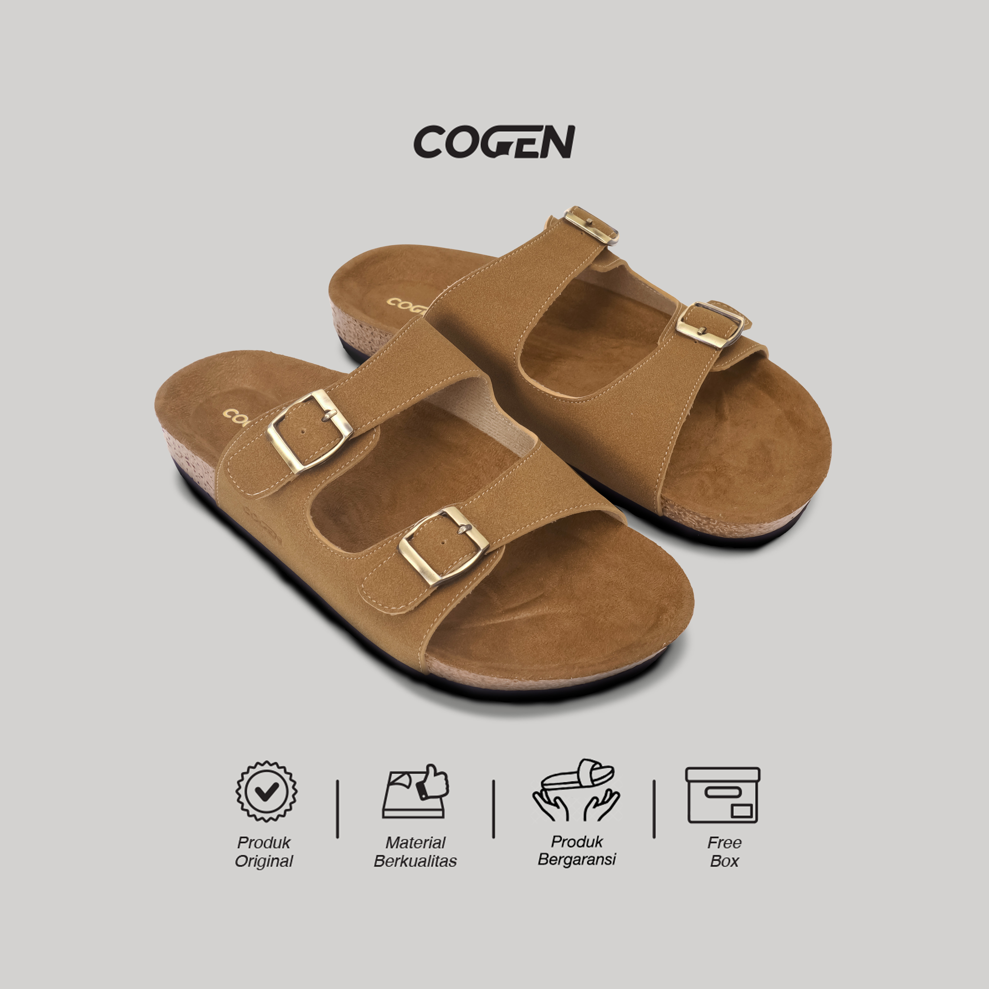 Cogen Sandal Pria Sendal Kulit Birken Vintage - Opera Tan