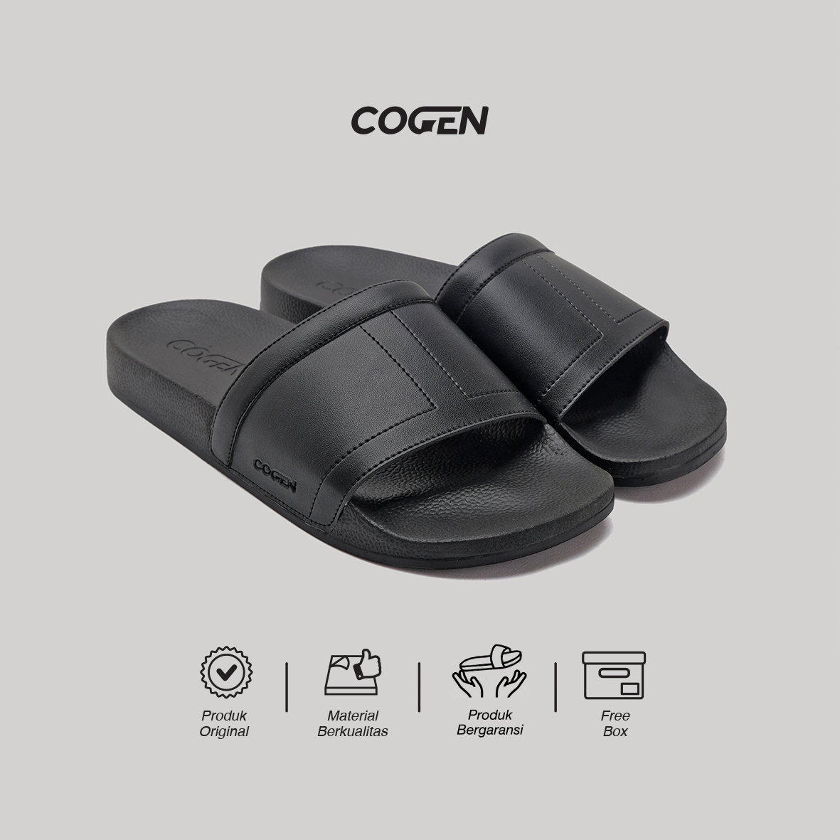 Cogen Sandal Pria Sendal Slide Black Slipper Selop Hitam Original OPAL Series - Jetline