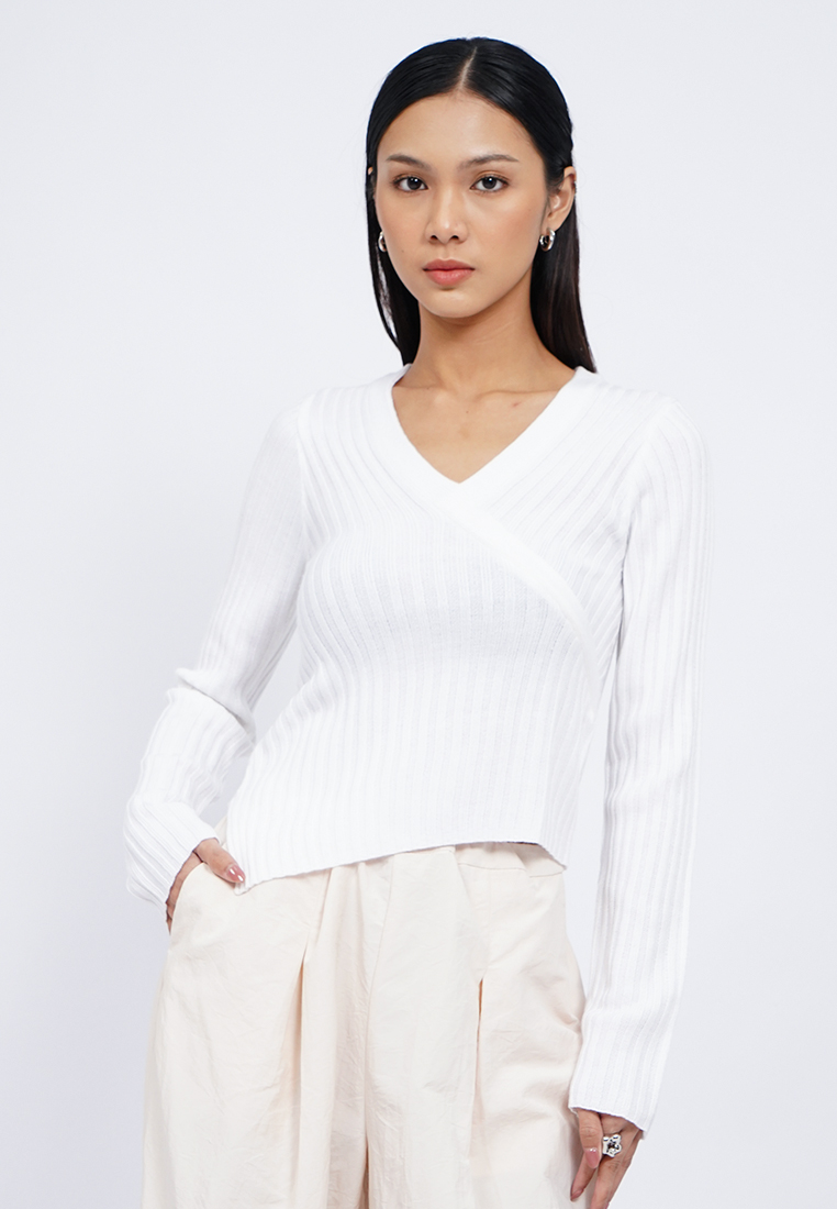 COLORBOX Long Sleeve Wrap Knit Top