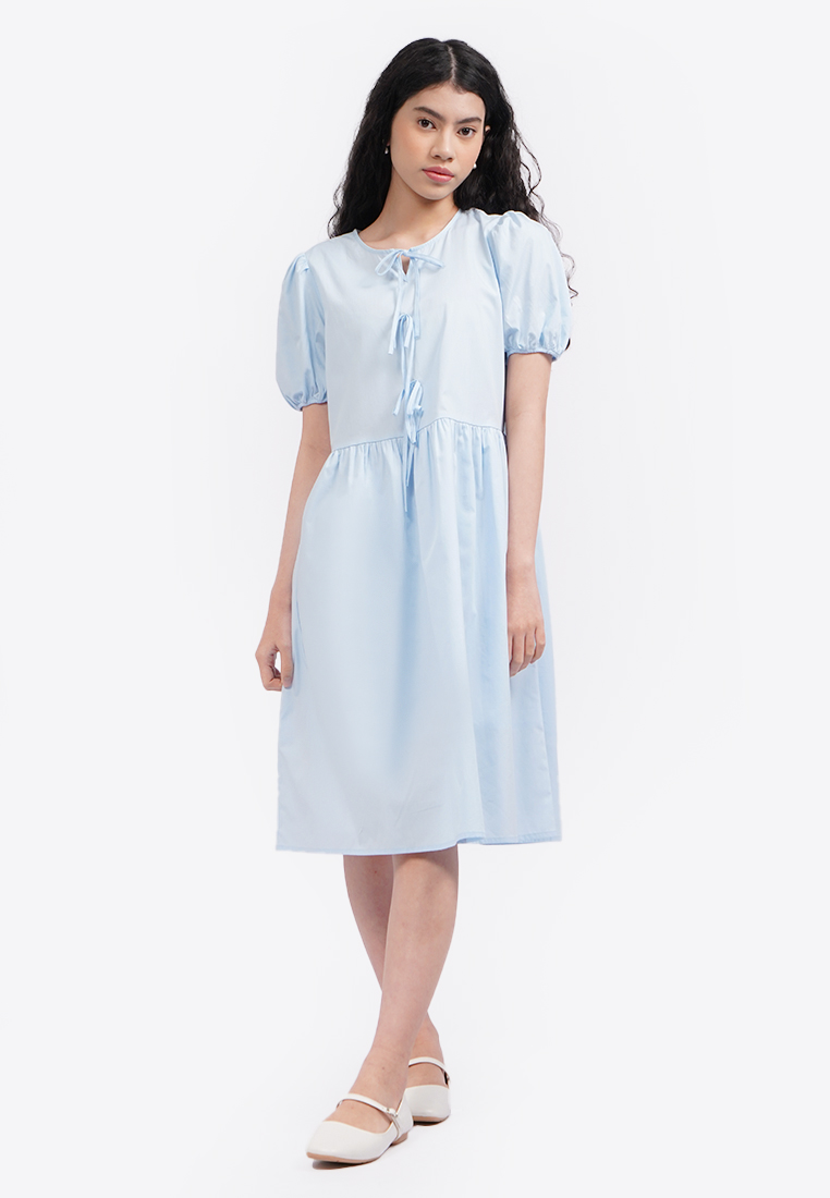 COLORBOX Balloon Sleeves Midi Dress