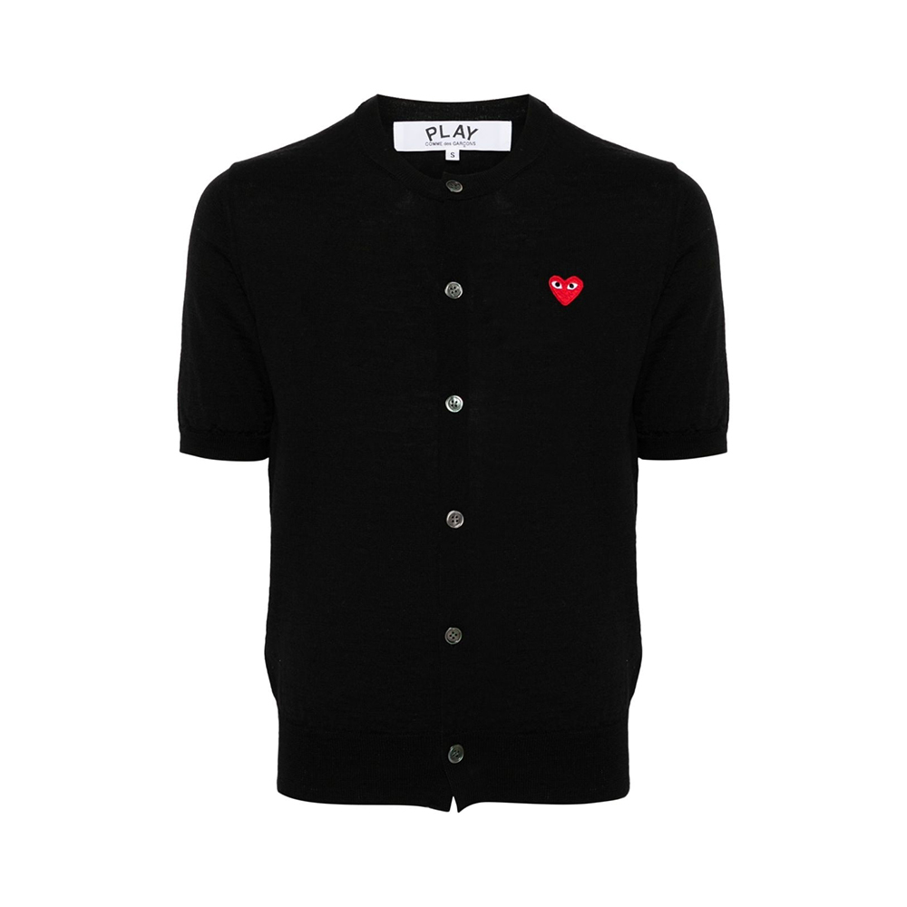 Comme des Garcons [9.9ANTI GAYA] Play Red Heart Logo Short Wool Cardigan Black