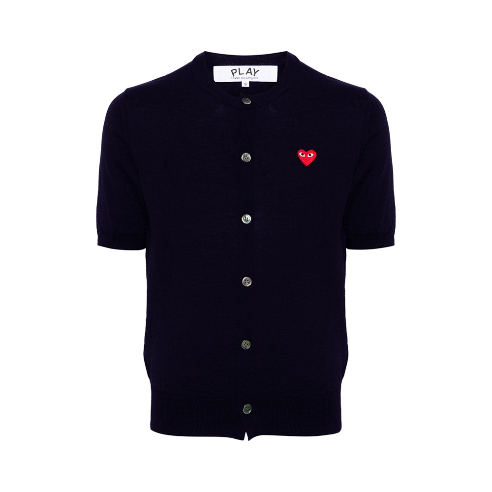 Comme des Garcons [9.9ANTI GAYA] Play Red Heart Logo Short Wool Cardigan Navy