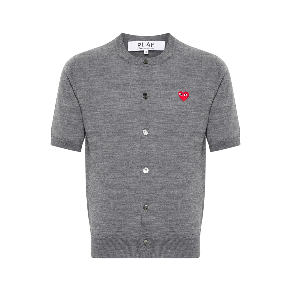 Comme des Garcons [9.9ANTI GAYA] Play Red Heart Logo Short Wool Cardigan Grey