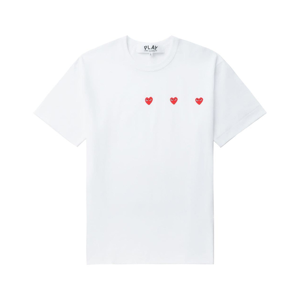 Comme des Garcons [9.9ANTI GAYA] Play Triple Red Heart Logo T-Shirt White