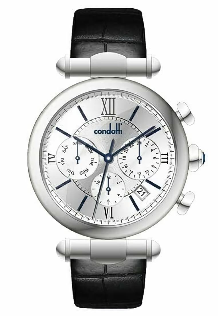 Condotti Classico - Jam Tangan Analog Pria - Silver - Black Leather Strap - CN1049-S02-L03