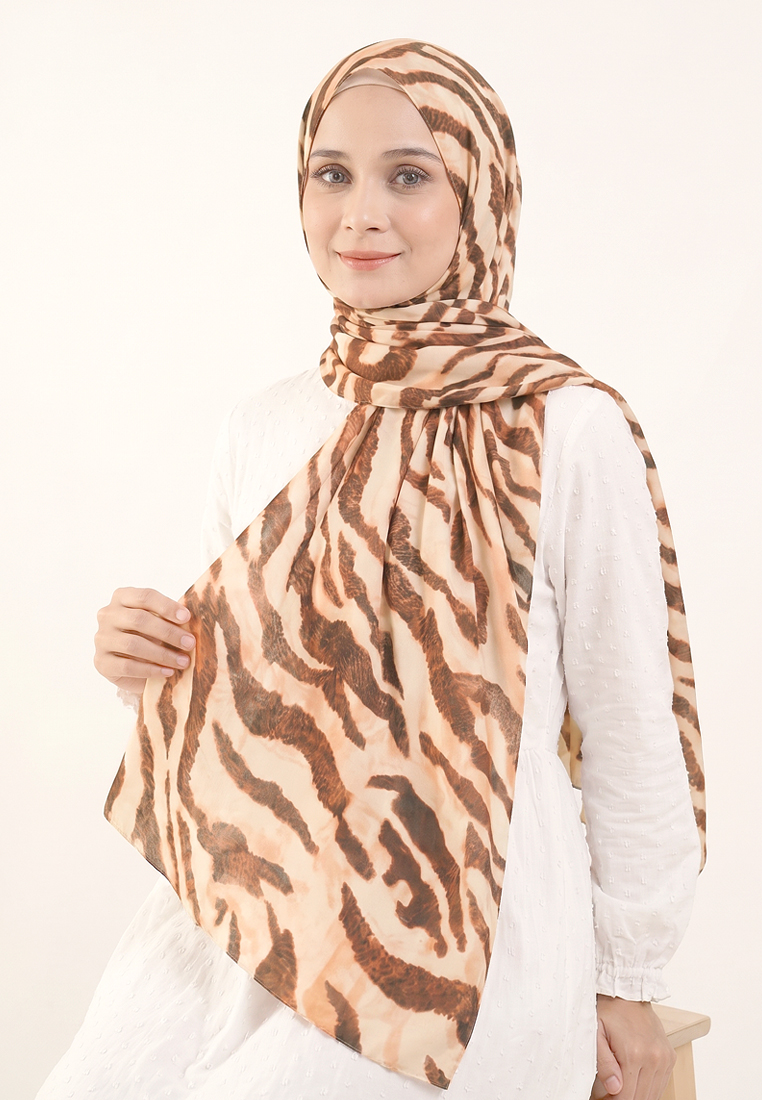 Cotton Bee - Liora Floral Printed Pashmina | Hijab Ceruty Premium - Caramel Safari