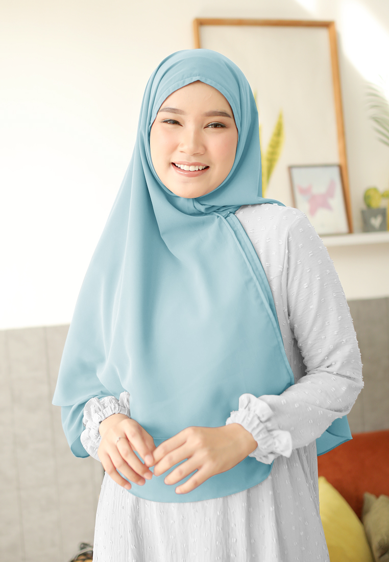 COTTON BEE Anya Instan | Hijab Instan Resleting | Bergo Khimar Kerudung 2 Layer - Arctic Sea