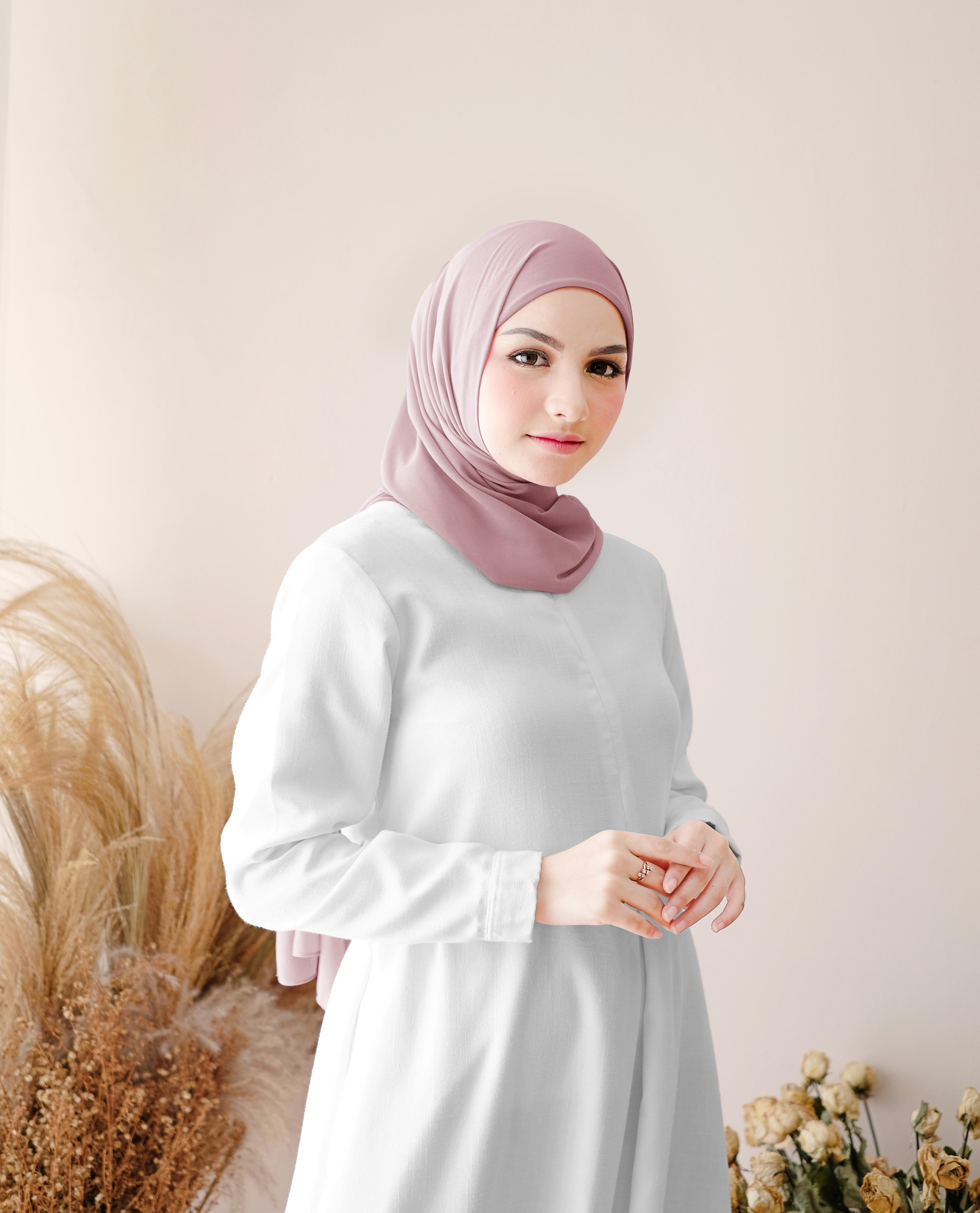 COTTON BEE Pashmina Inner Instan 2in1 Ceruty Baby Doll - Classy Blush