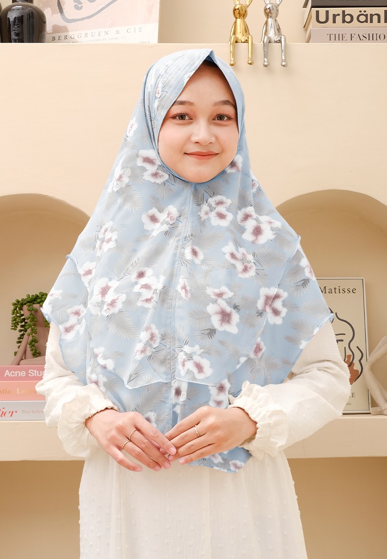 Cotton Bee - Felina Khimar Motif Bergo | Hijab Motif Instan - Light Grey