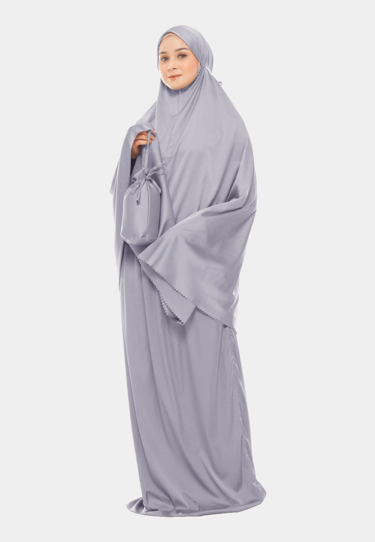 COTTON BEE Ayesha Mukena 2in1 Prayer Set Polos Lasercuting Armani Silk Premium By Cotton Bee - Pewte