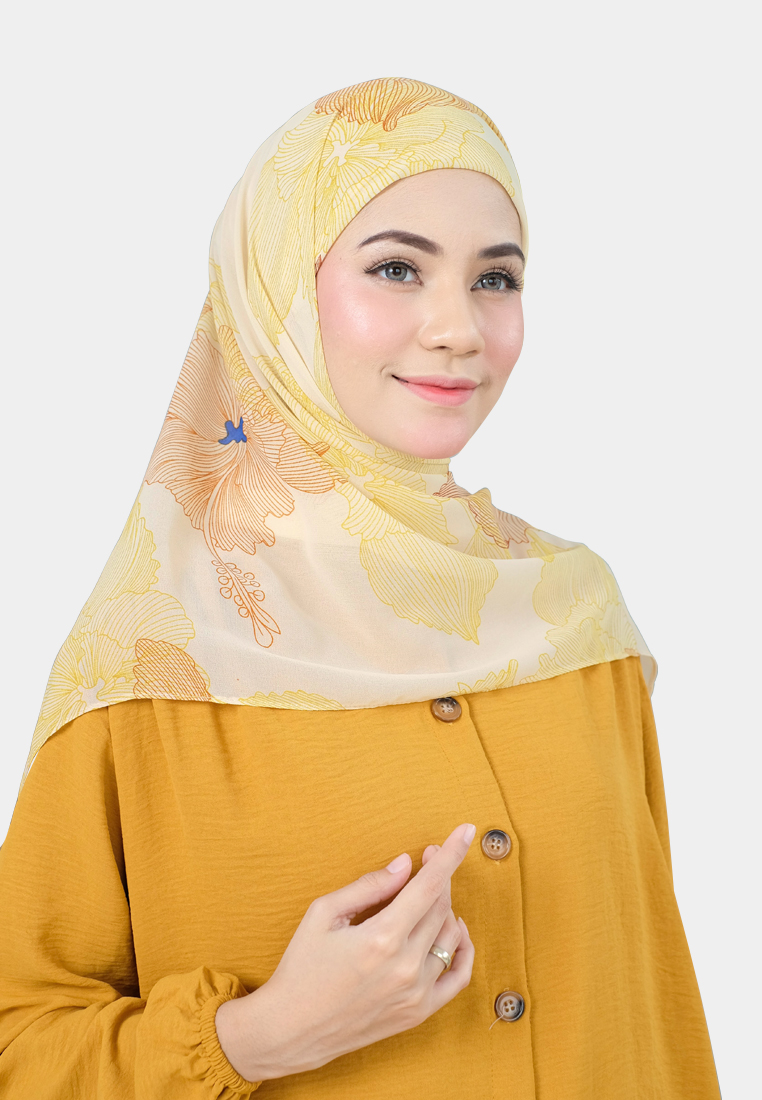Cotton Bee - Hiraya Hijab Motif | Hijab Instan Segitiga Inner - Honey Popcorn