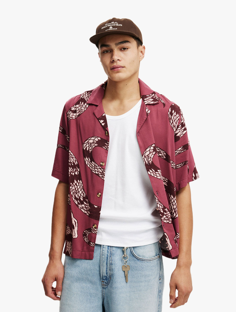 Cotton On - SHIRTS - Cancun Short Sleeve Shirt - RED SCALE LNY SNAKE