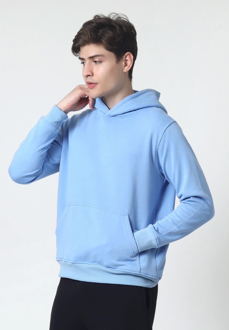 Cotton Well Cozzie Hoodie Sweatshirt with Hidden Pocket Light Blue | Jaket Pullover Fleece dengan Ka