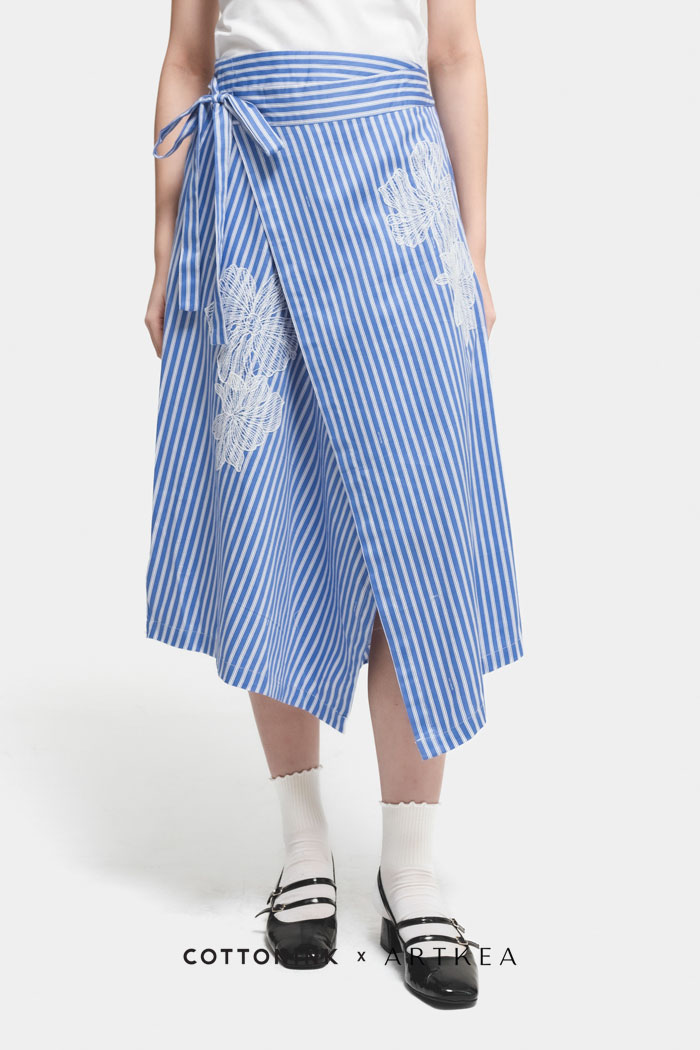 COTTONINK X Artkea - Bawahan Rok Wanita Navy Midi Halliday