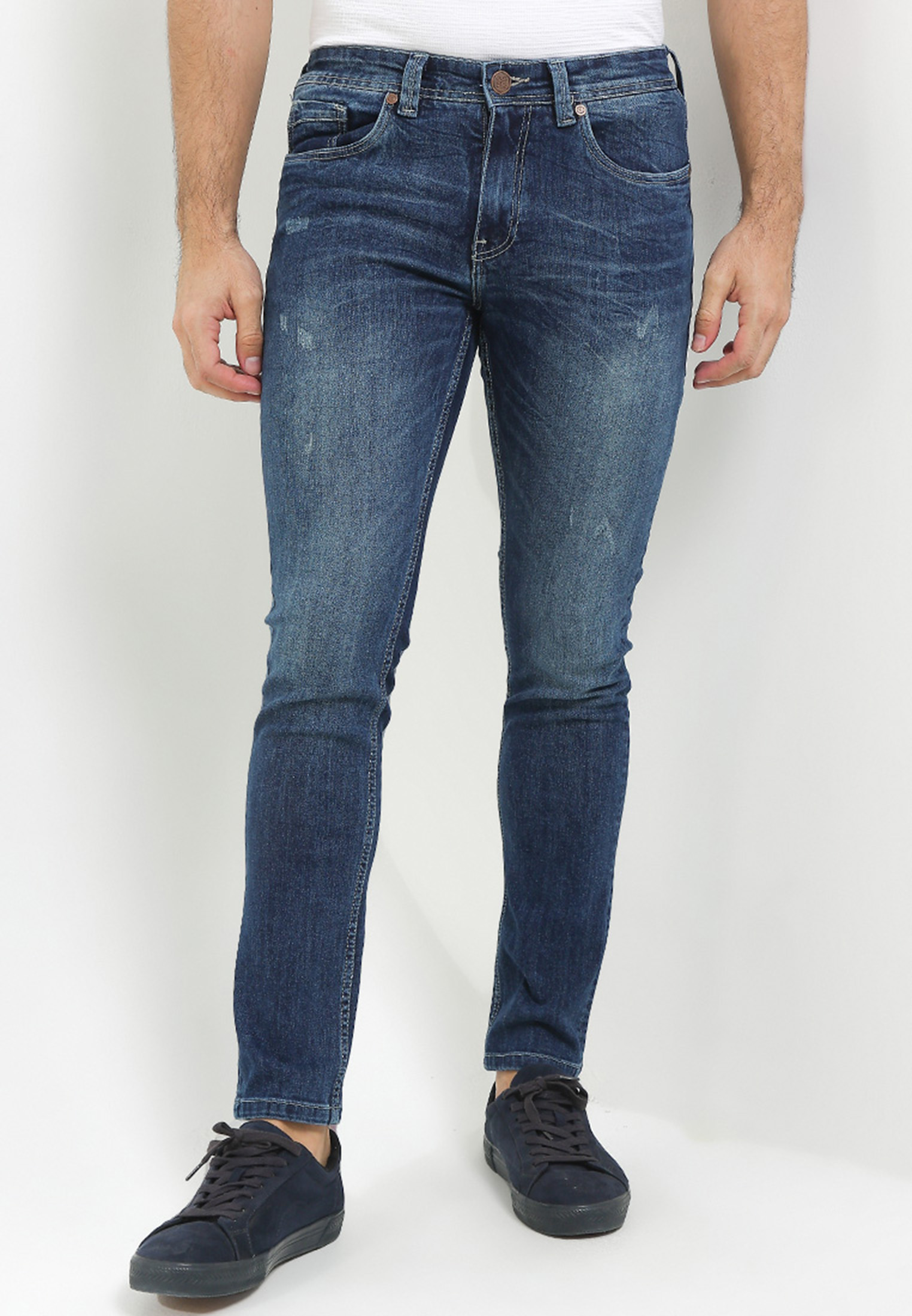 Cressida Destroyed Jeans Stretch Navy Wash Skinny - L298N