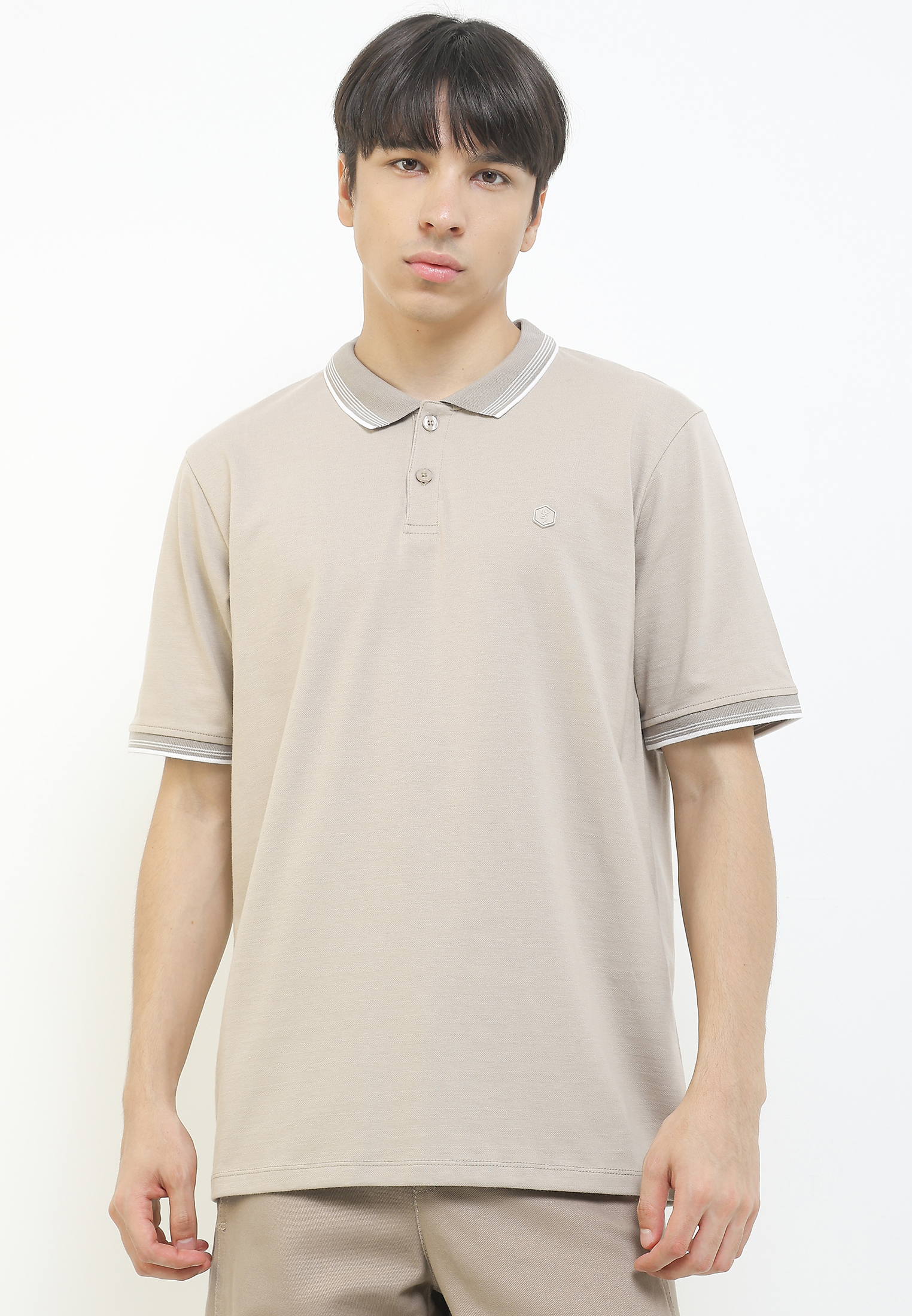 Cressida Textured Stripe Dark Cream Polo Shirt - B139R