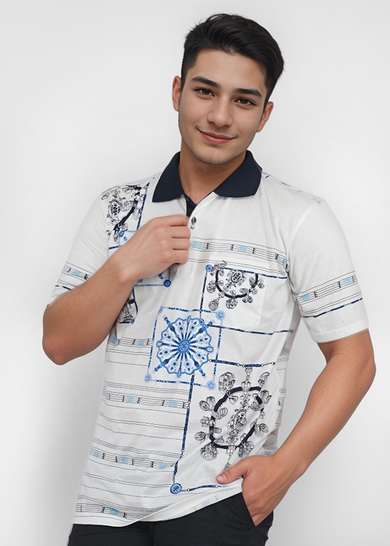 Crocodile DIAMOND 1928 White Blue | Kaos Kerah Pria Men Polo Original Relax fit | Katun