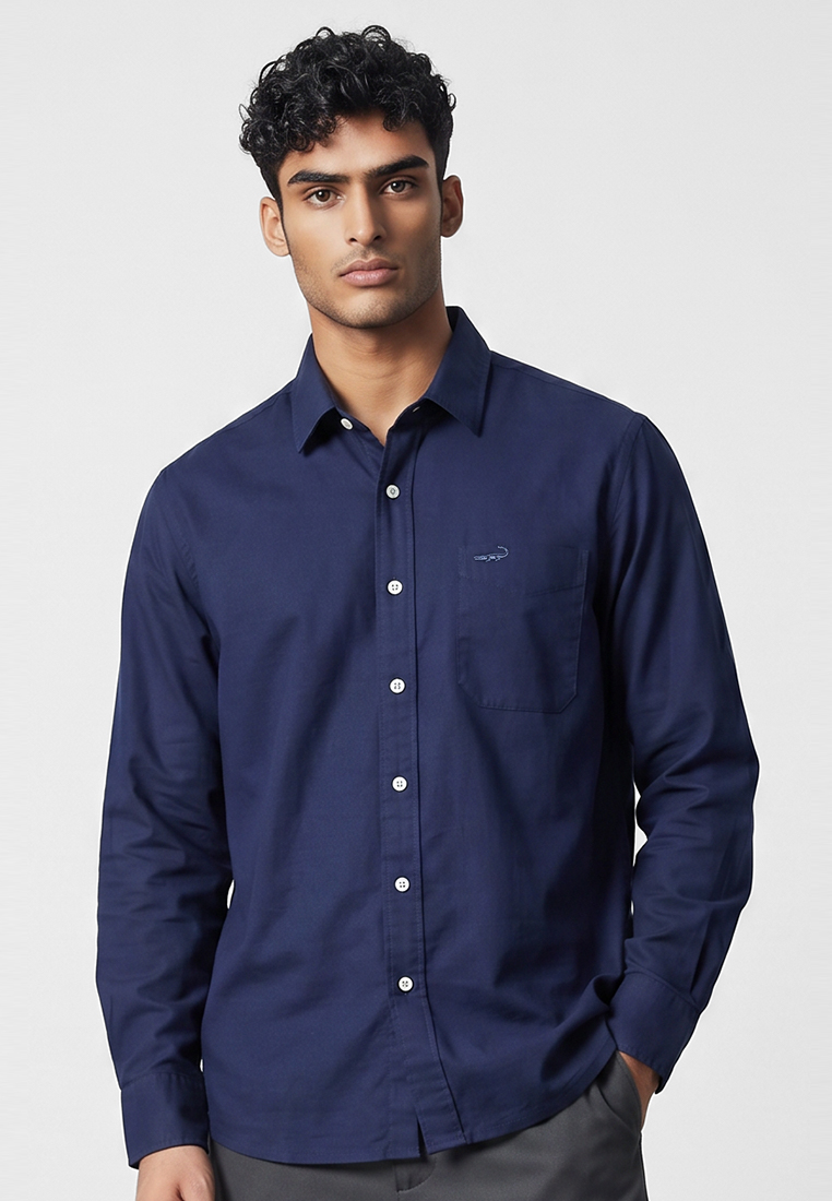 Crocodile POLI Long Navy 02 - Men Shirt Kemeja Lengan Panjang Original - Relax Fit