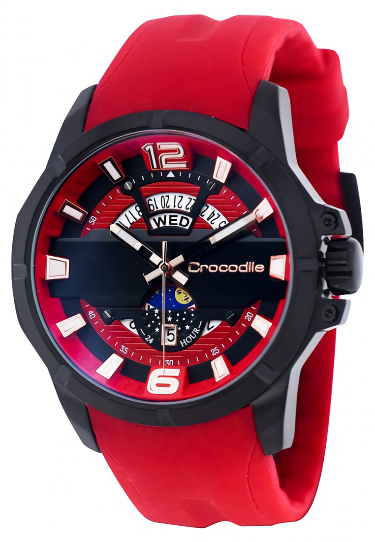 Crocodile - Jam Tangan Pria - Black - Red Rubber Strap - CM-035B34-J
