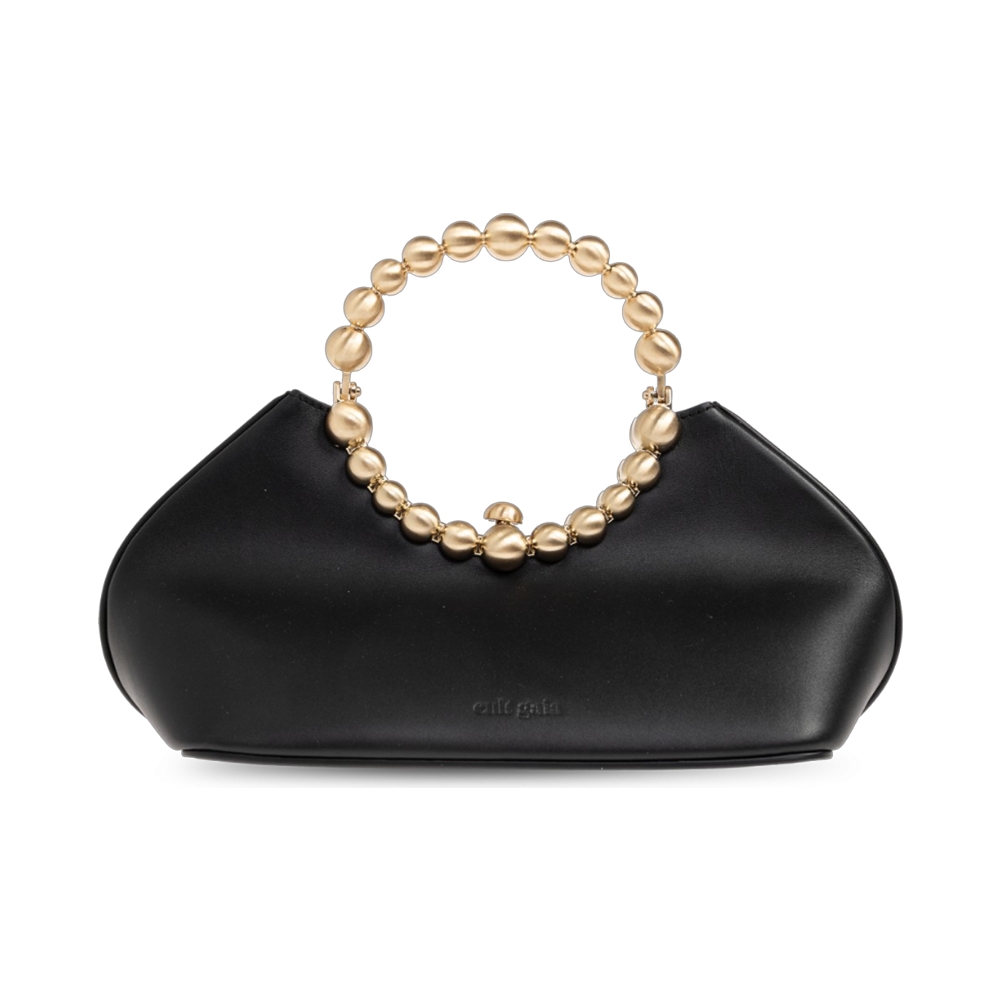 Cult Gaia Una Top Handle Bag Smooth Leather with Beads Black