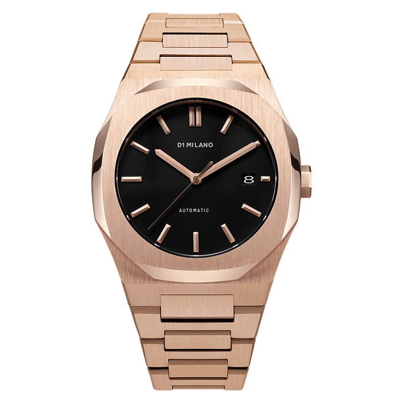 D1 Milano Jam Tangan Pria D1 Milano Mechanical D1-ATBJ03 Black Dial Rose Gold Stainless Steel Strap