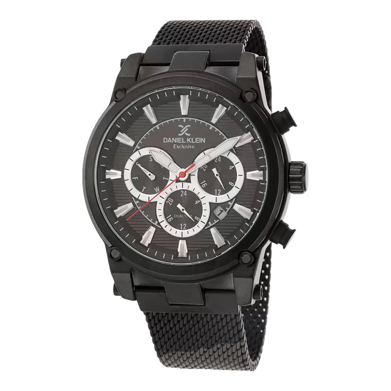 Daniel Klein Jam Tangan Pria Daniel Klein Exclusive DK112457-4 Chronograph Dual Time Black Dial Blac