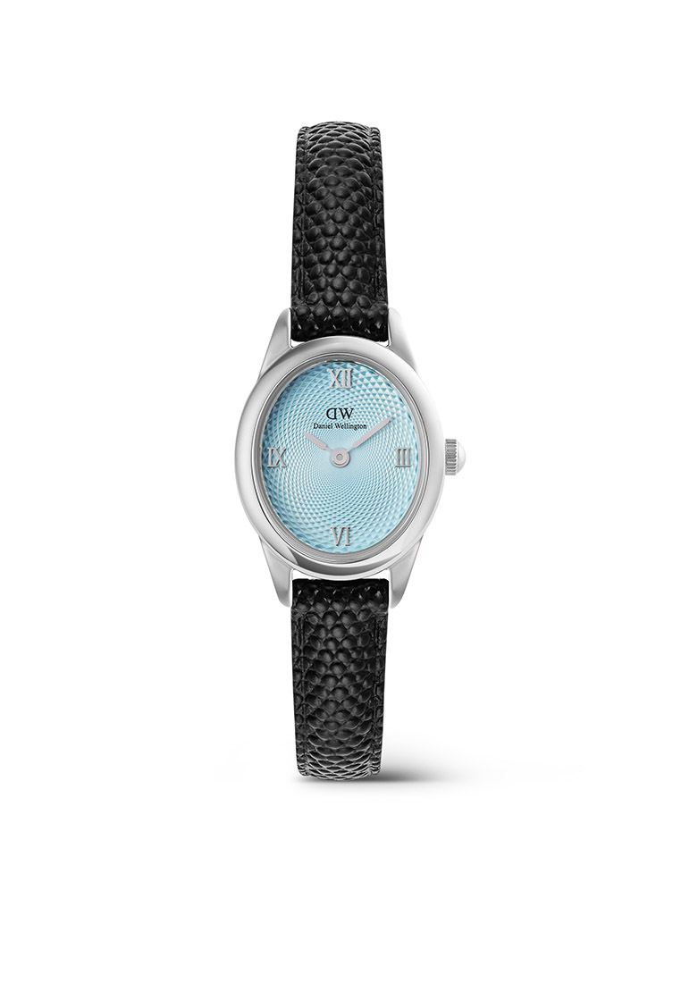 Daniel Wellington Ophelia Mini Black Lizard Ice Blue Guilloché Silver - Women Watch Stainless Steel 