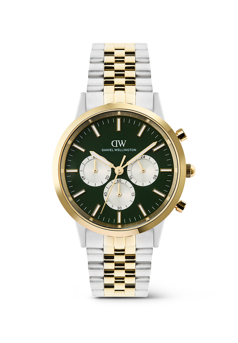 Daniel Wellington Iconic Chronograph 42mm Arch 5-Link Emerald Panda Two-Tone - Men Watch Stainless S