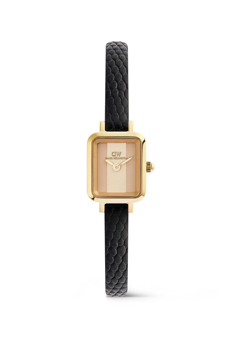 Daniel Wellington Quadro Mini Black Lizard Conwy Gold - Women Watch Stainless Steel Leather Strap DW