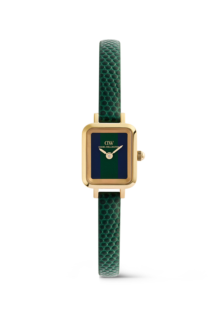 Daniel Wellington Quadro Mini Green Lizard Warwick Gold - Women Watch Stainless Steel Leather Strap 