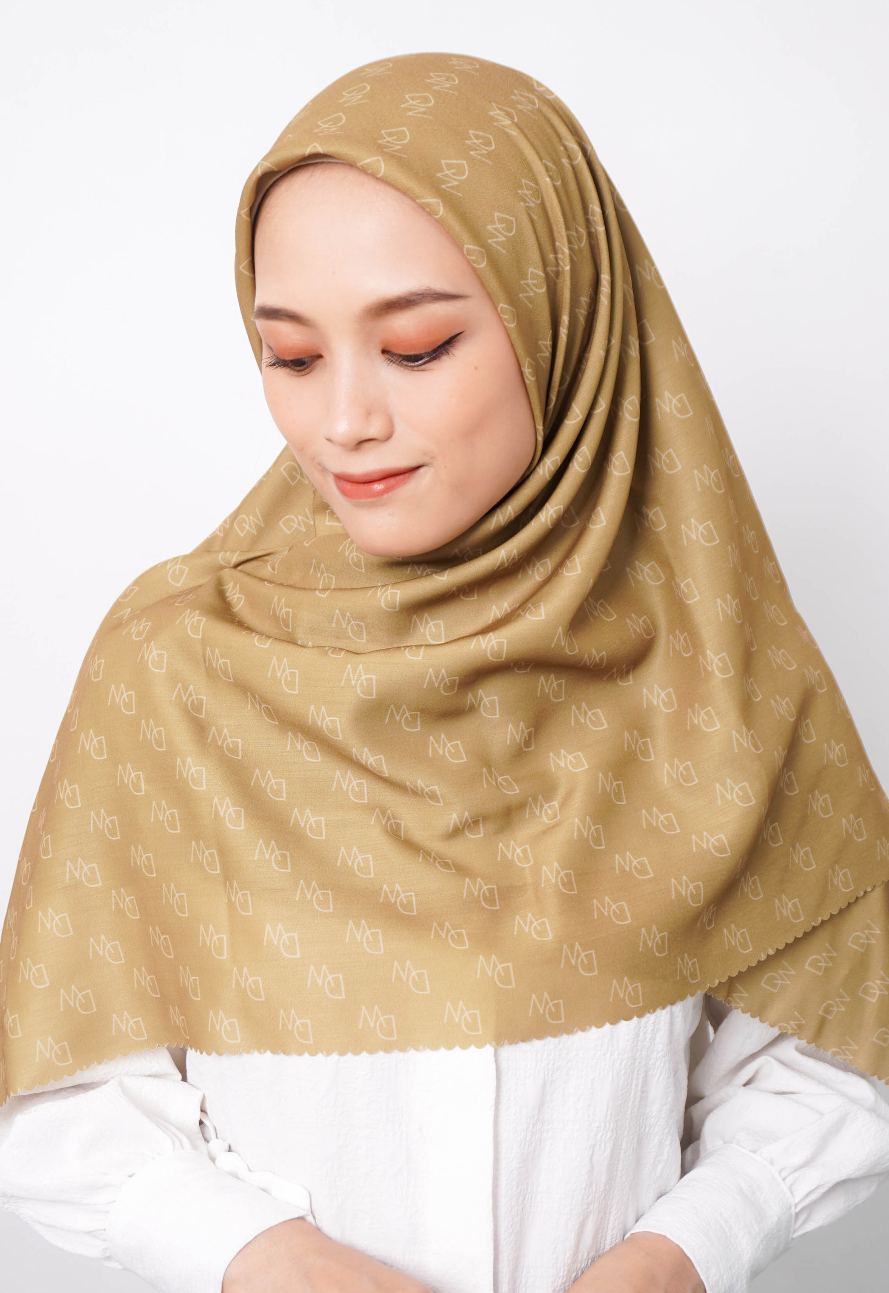 DAW Project WK073 Kerudung Segi Empat Warna Olive Hijab Motif Premium Anti Mleyot Anti Kusut Anti Le