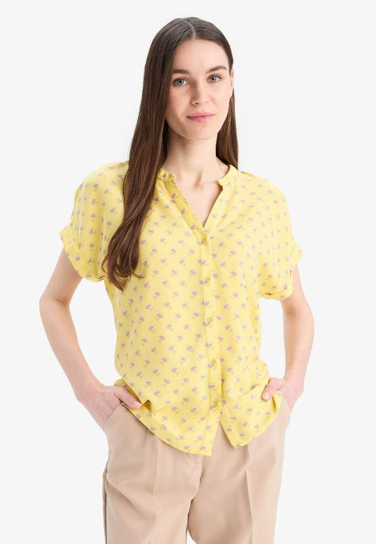 DeFacto Regular Fit Apache Collar Print Short Sleeve Shirt