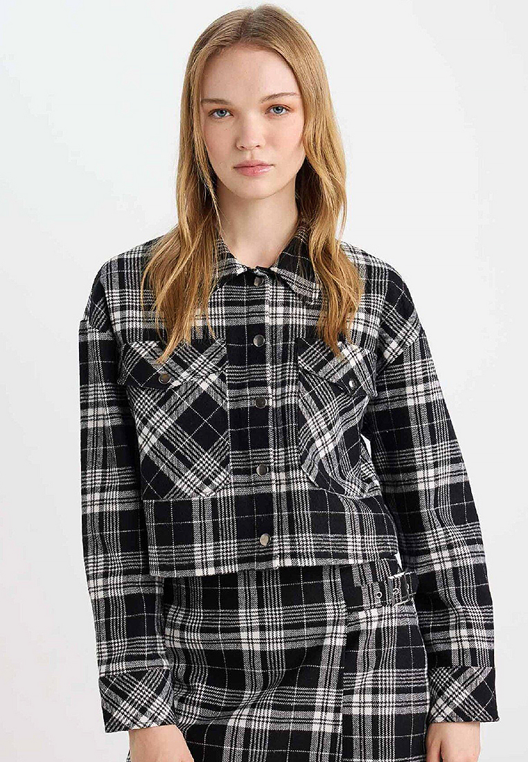 DeFacto Cool Oversize Wide Fit Crop Pocket Thick Flannel Long Sleeve Jacket Shirt