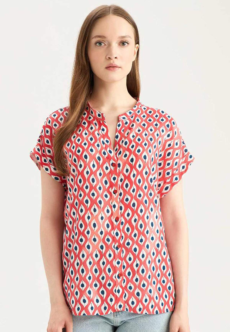 DeFacto Regular Fit Apache Collar Print Short Sleeve Shirt