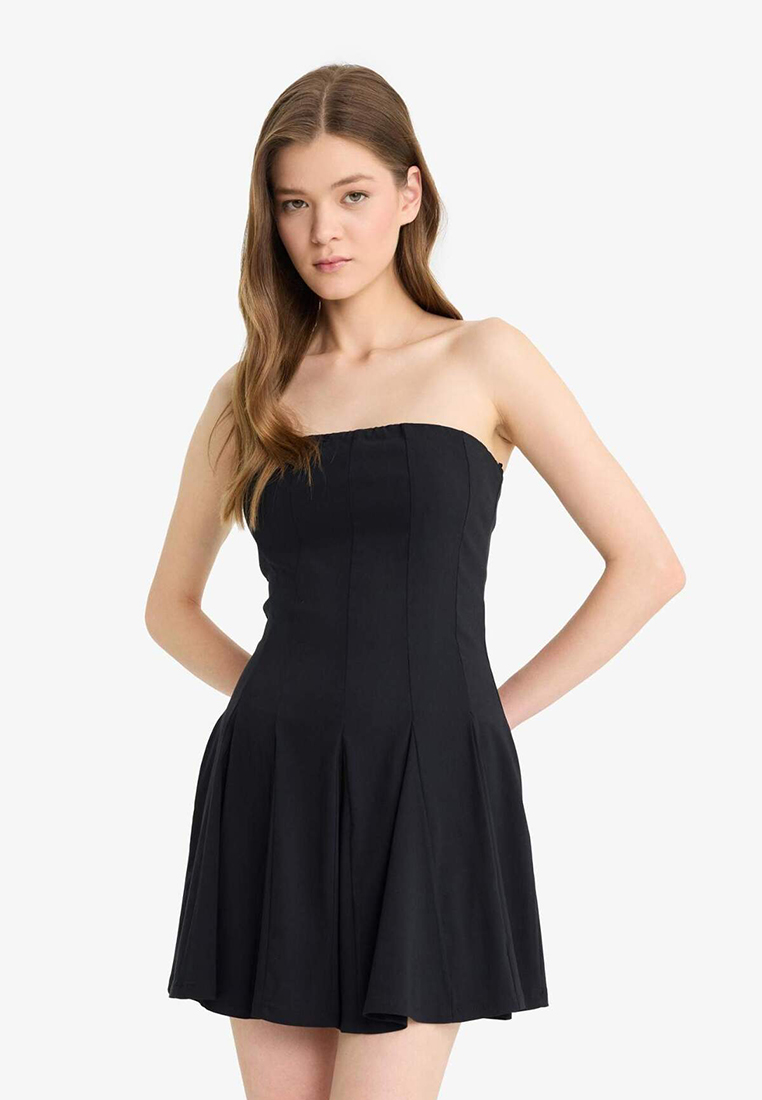 DeFacto Skater Fit Strapless Bengalin Mini White Dress F3950Ax25Sm