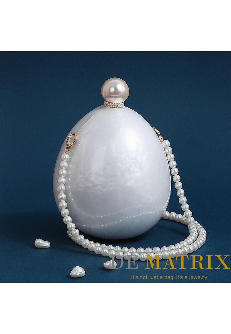DEMATRIX Tas Pesta Wanita / Party Clutch DEMATRIX Princess Egguana Acrylic Akrilik Off White Pearl P