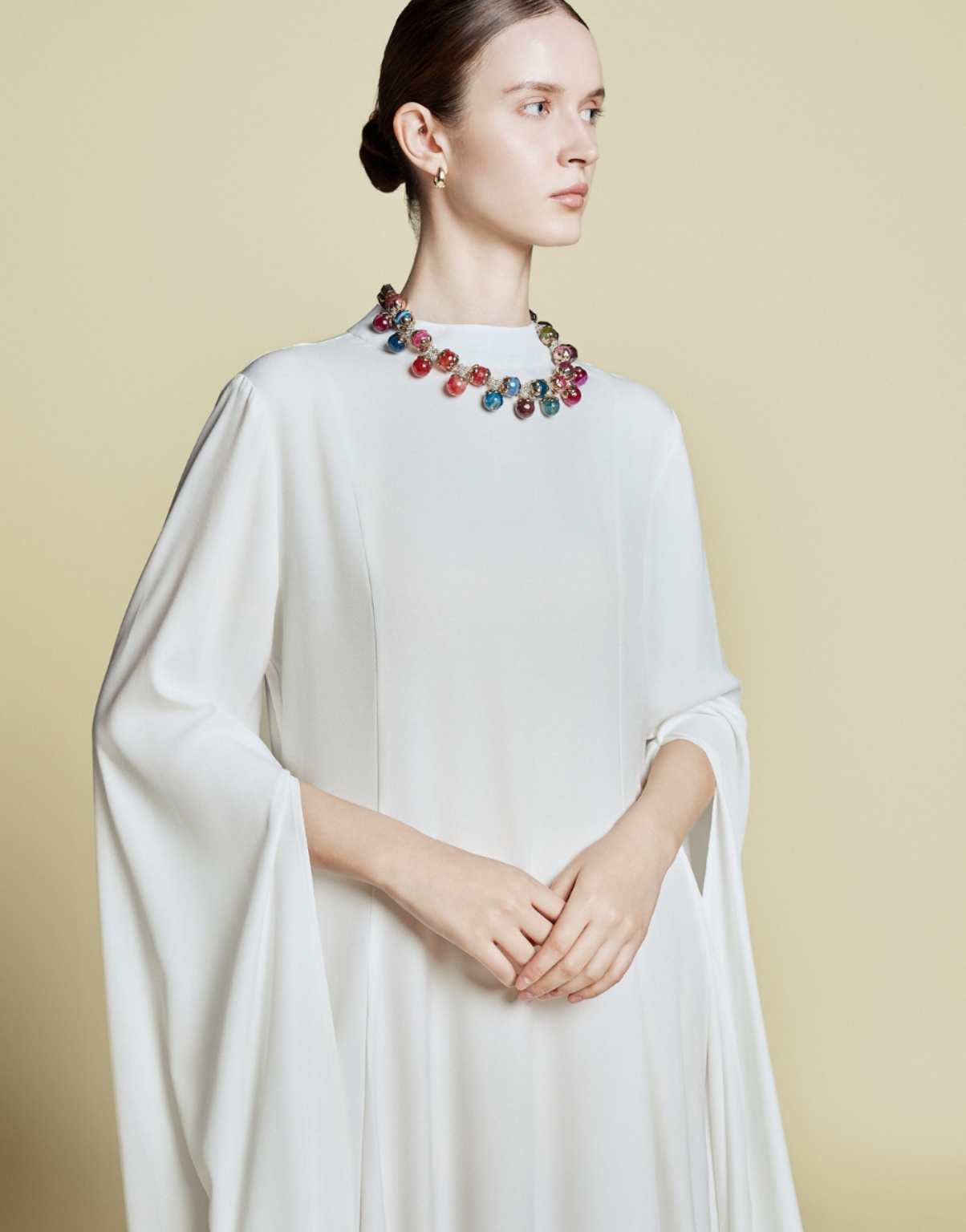 Demure & Co Demure Studio - Royale Cape Sleeve Kaftan Dress - Triple White