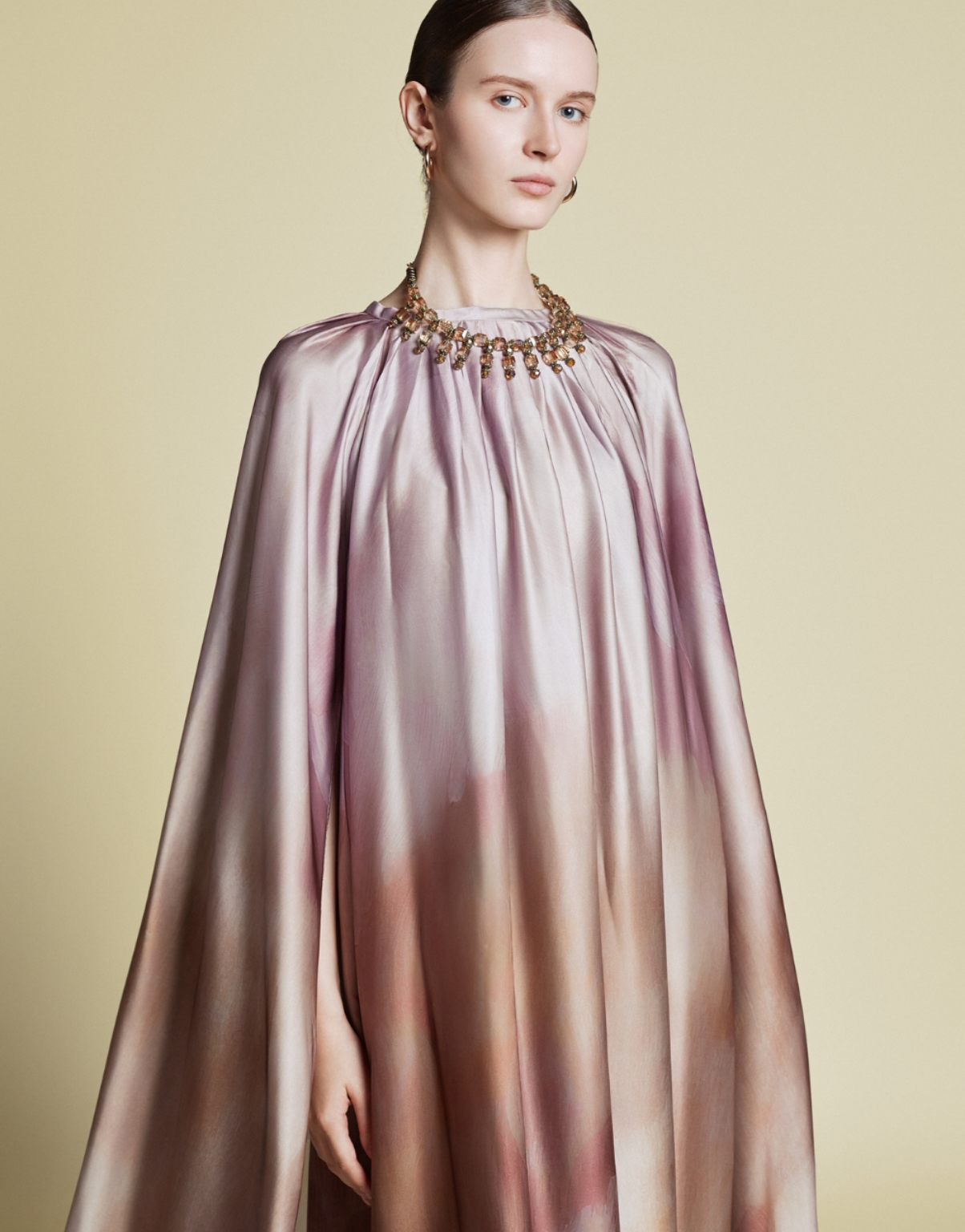 Demure & Co Demure Signature - Cape Kaftan in Italian silk Twill Abstract Brown - Dress