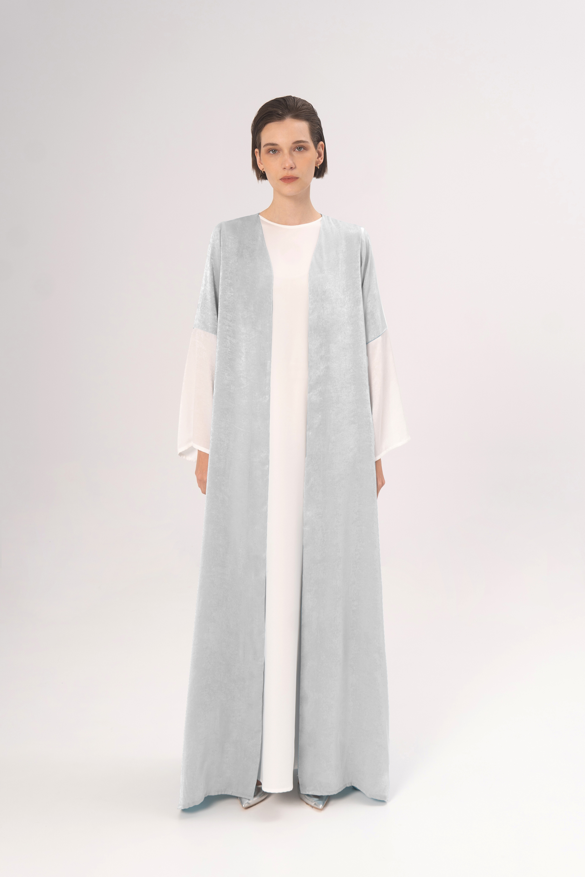 Demure & Co Demure Studio - JANA OPEN ABAYA IN SILVER BLUE - DAILY WEAR ABAYA