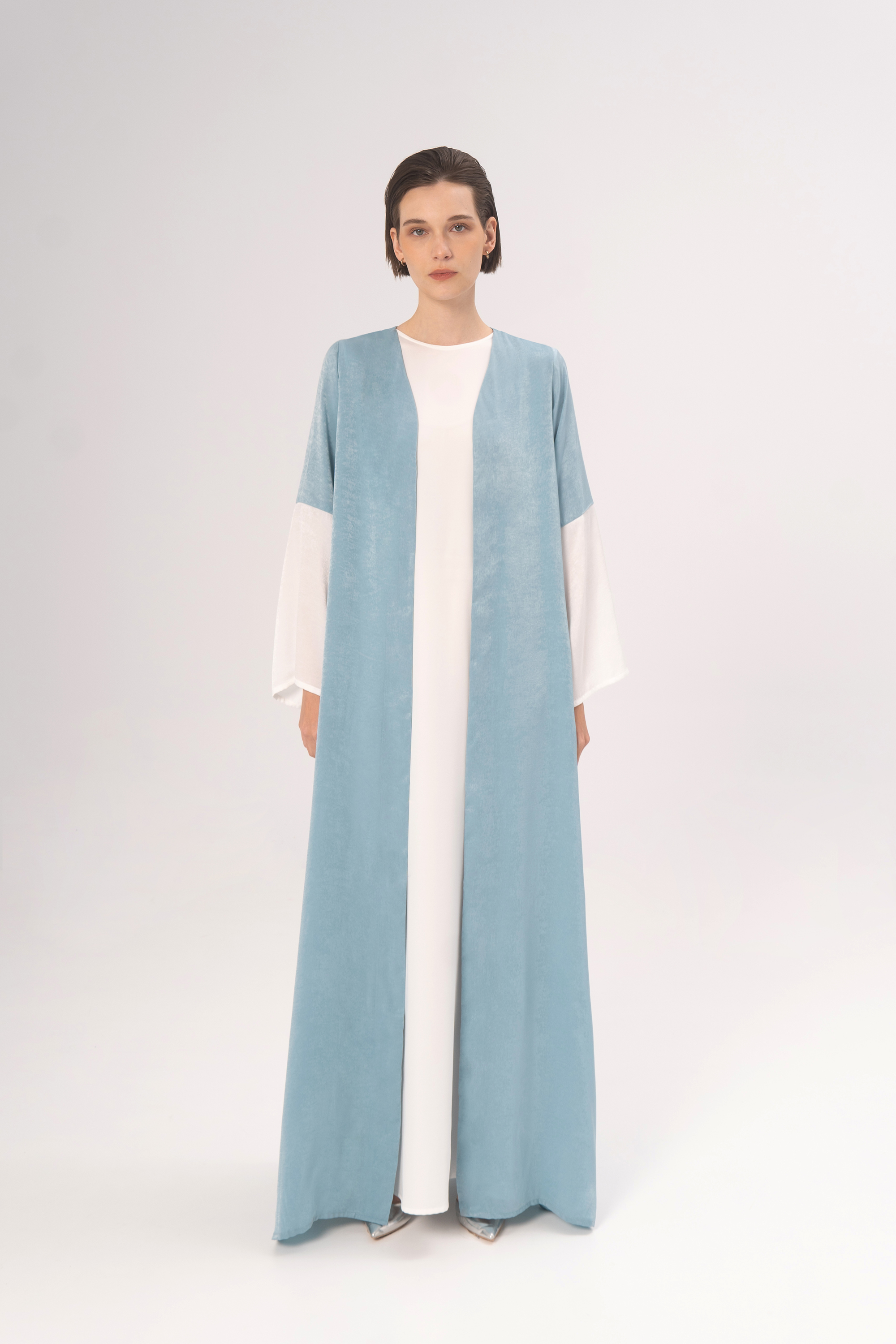 Demure & Co Demure Studio - JANA OPEN ABAYA IN LIGHT BLUE - DAILY WEAR ABAYA