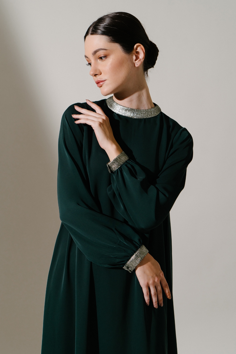 Demure & Co Demure Signature - DANIA KAFTAN IN DARK FOREST - FURSAN SILK -  DRESS