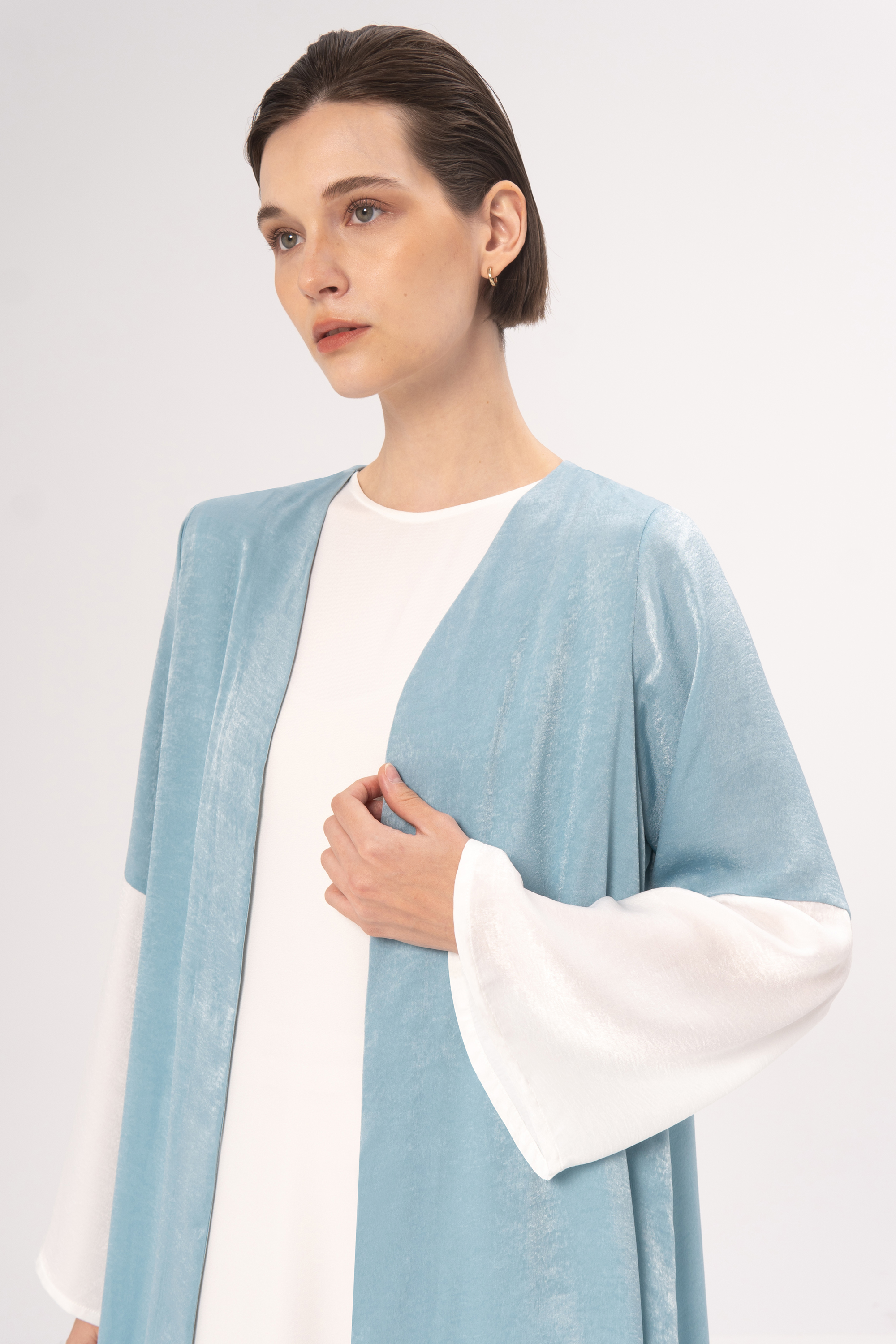 Demure & Co Demure Studio - JANA OPEN ABAYA IN LIGHT BLUE - DAILY WEAR ABAYA