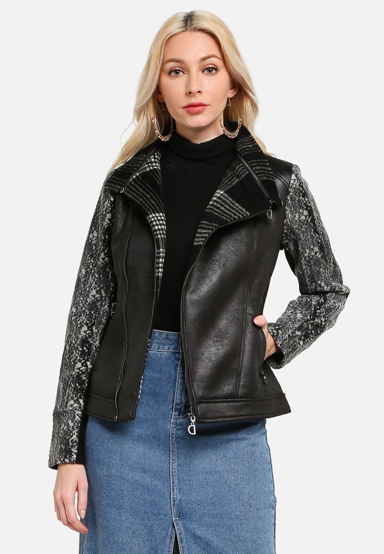 Desigual Slim Tartan Biker Jacket